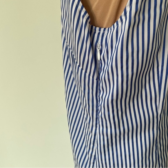 STS Woven Band Collar Split V-Neck Sleeveless Contrast Trim Tunic Shift Dress M - Picture 3 of 8